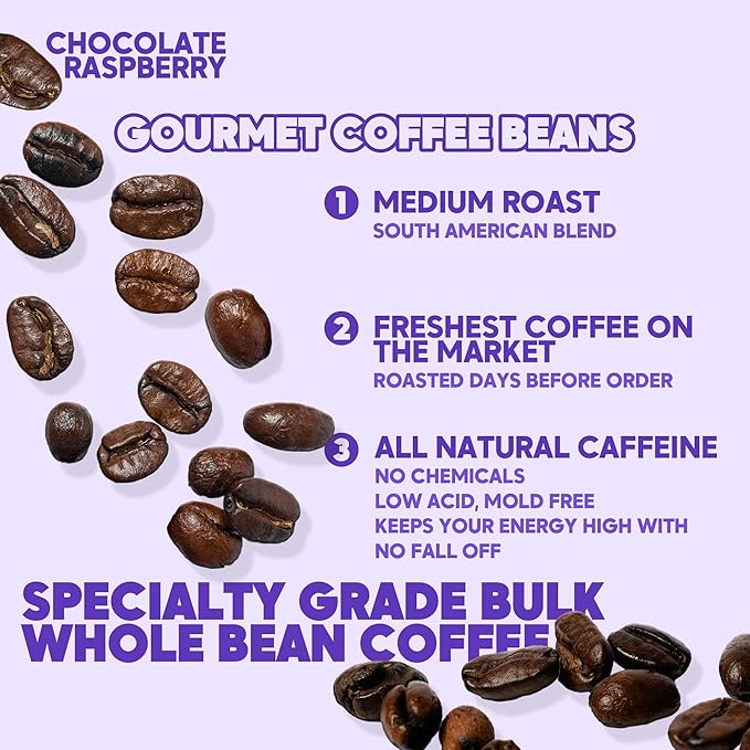 Sarasota Coffee Whole Bean Chocolate Raspberry | Medium Roast Gourmet Flavored Coffee Beans | Low