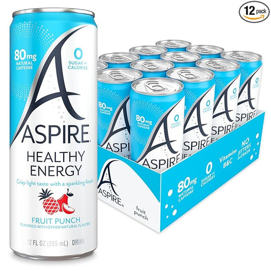 ASPIRE® Fruit Punch, Healthy Energy Drink 80mg Natural Caffeine, Zero Sugar No Carbs Keto Friendly
