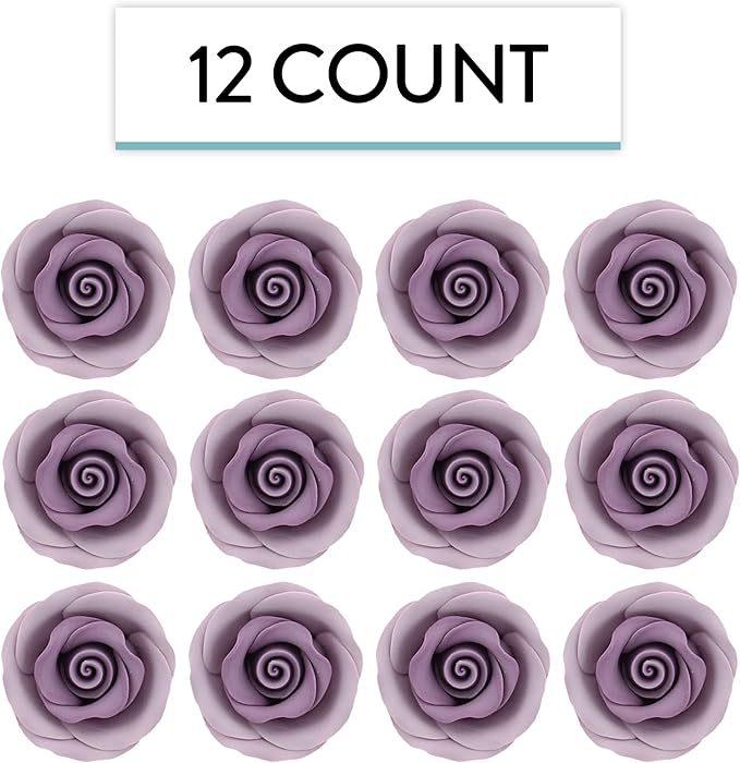 Global Sugar Art Premium Edible Roses, Lavender, Unwired, Medium 1.5 inches, 12 Count by Chef Alan