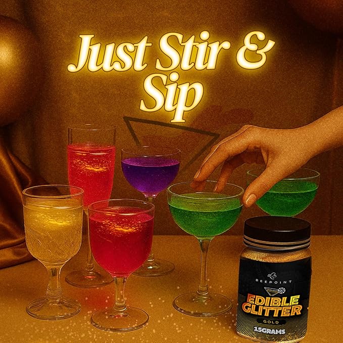 BeePoint Gold Edible Glitter for Drinks 15g - Food Grade, Vibrant Color Shimmer Powdered Dust for