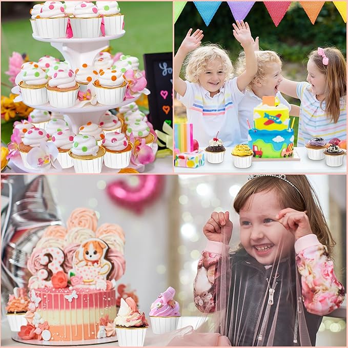 300 Pack White Gold Cupcake Liners Bulk Disposable Foil Muffin Cups 3.5 oz Wrappers for Baking