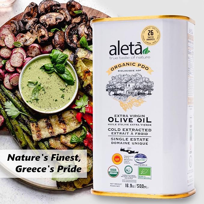 Aleta Farms Olive Oil Extra Virgin, USDA Organic, Single Estate PDO Polyphenol Rich Olive Oil, Cold