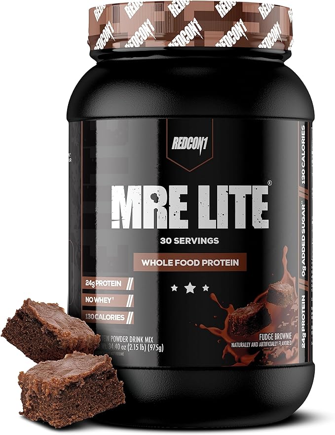 REDCON1 MRE Lite Whole Food Protein Powder, Fudge Brownie - Low Carb & Whey Free Meal Replacement