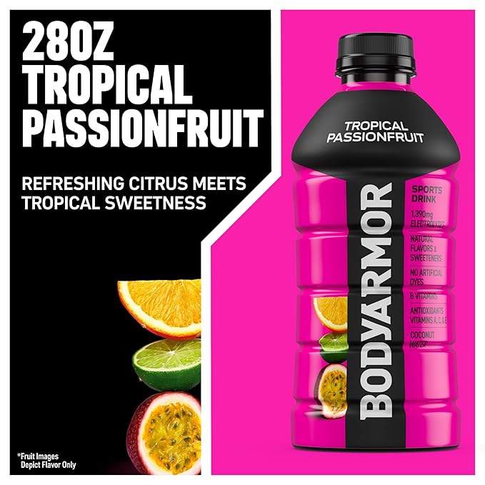 BODYARMOR Sports Drink Sports Beverage, Tropical Passionfruit, Coconut Water Hydration, Natural