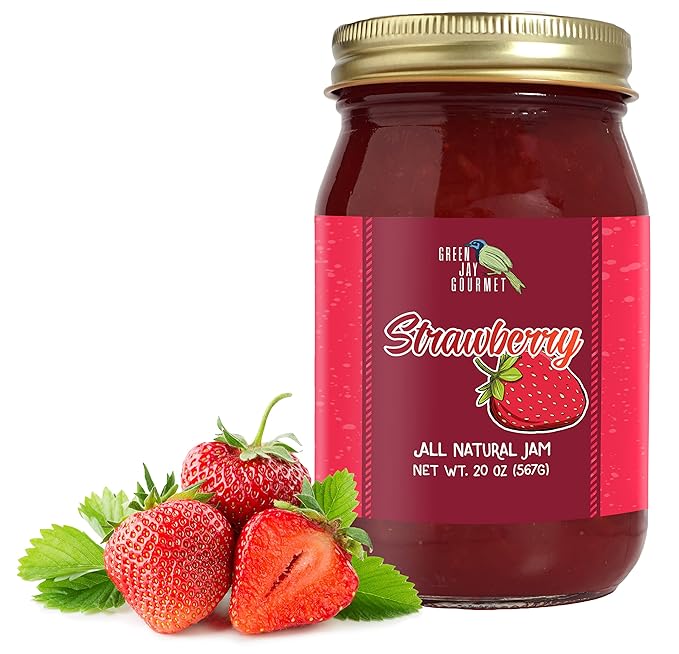 Green Jay Gourmet Strawberry Jam - All-Natural Fruit Jam with Strawberries & Lemon Juice - Vegan