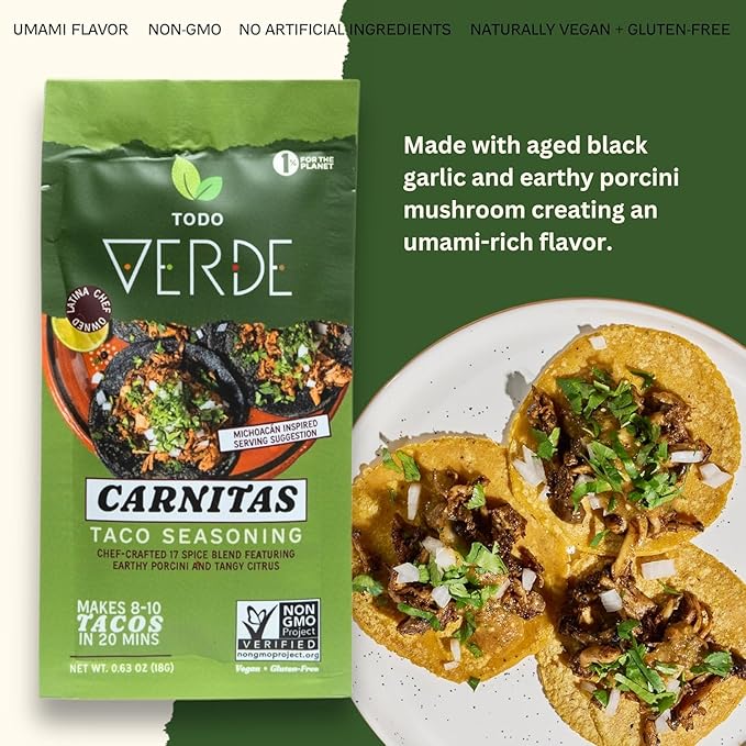 Carnitas Taco Seasoning Packets - Todo Verde | Chef Curated Blends with Porcini Mushroom & Black