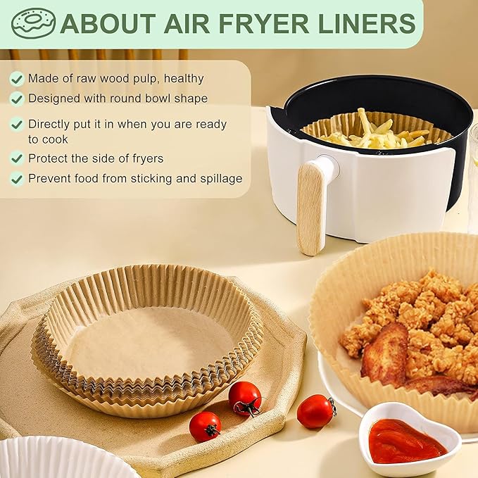 Air Fryer Liners,Disposable Airfryer Paper Liners,Non-Stick Oil-proof Water-proof for Easy Cleanup