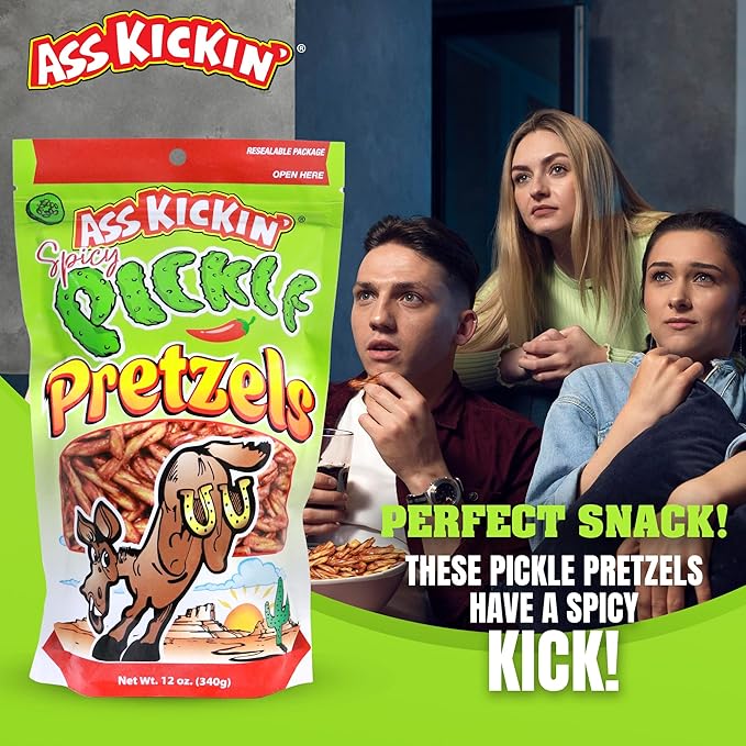 ASS KICKIN??Spicy Pickle Pretzels 12 Ounce Size Flavor Pack Seasoned Pretzel Twists