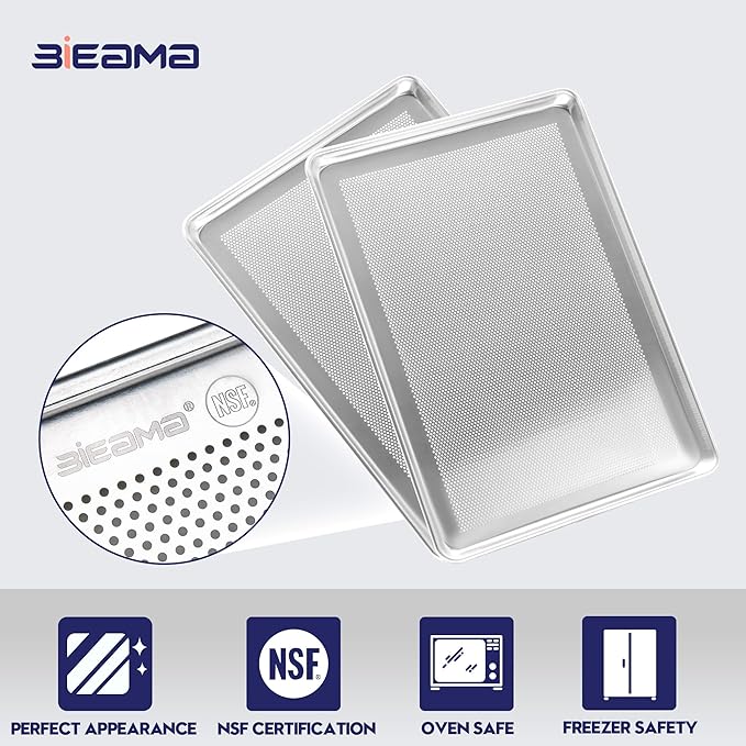 6 Pack Full Size 18" x 26" Aluminum Baking Sheet Pan Perforated, Commercial Bakery Equipment Cookie