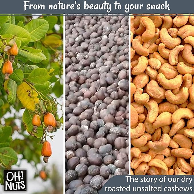 Oh! Nuts Cashews Roasted Unsalted - 2 lb - Dry Roasted Unsalted Cashews - Packed in New York