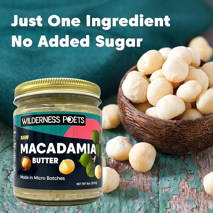 Wilderness Poets, Raw Macadamia Butter - Bulk (60 Ounce - Half Gallon) - Glass Jar