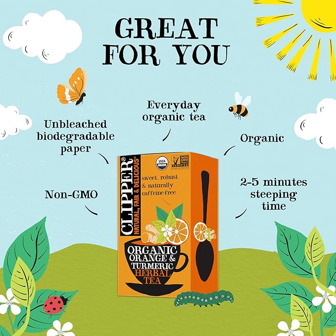 Clipper Tea, Orange & Turmeric, Organic Tea with Licorice Root, Orange Peel and Hibiscus, Plant