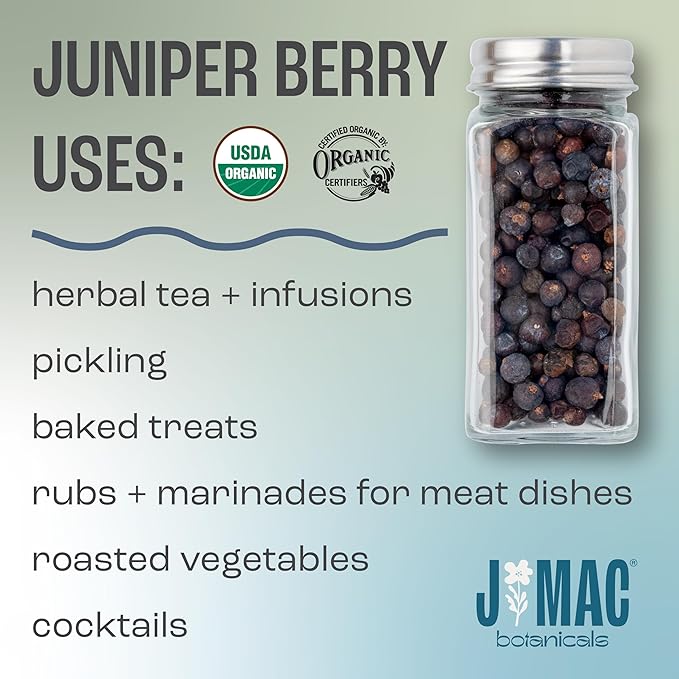 J MAC BOTANICALS, Organic Whole Juniper Berries, Certified USDA Organic, juniper for herbal
