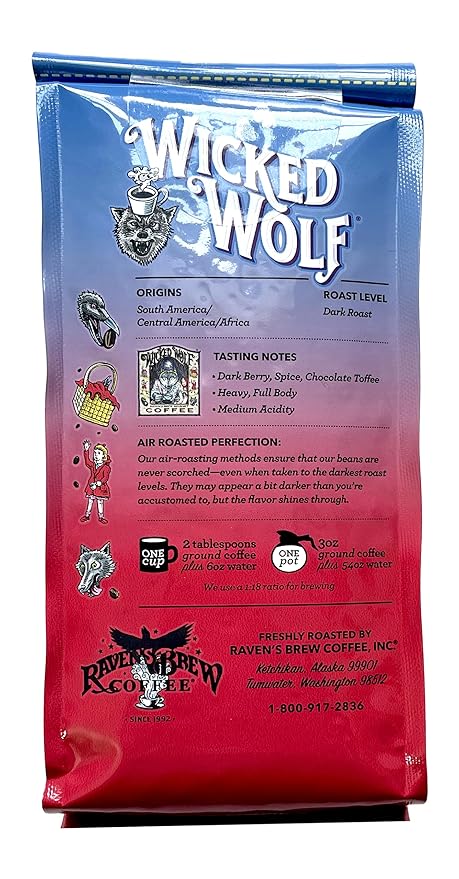Raven's Brew Wicked Wolf Whole Bean Coffee, 12 ounce - Dark Roast - Full Body of Currant and Spice