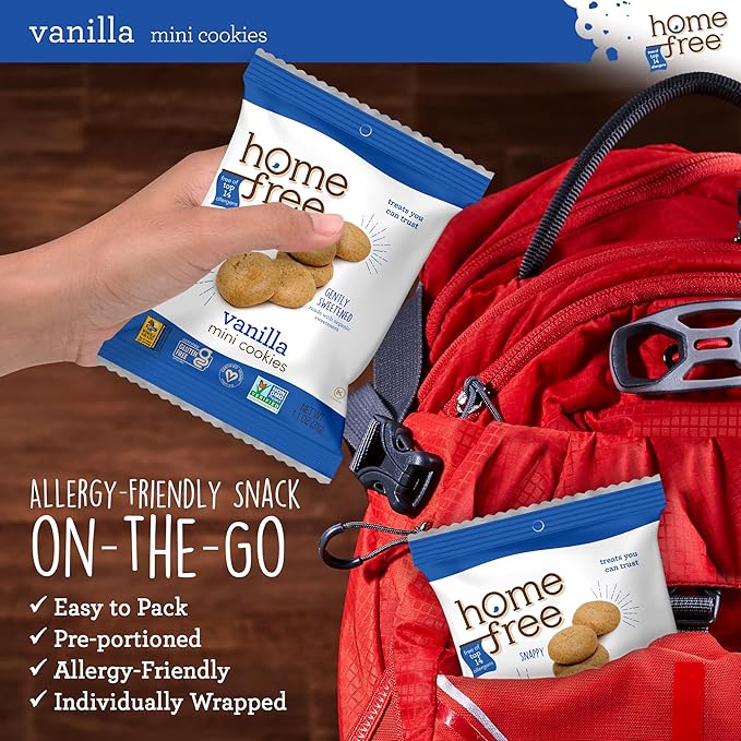 Homefree Treats You Can Trust Gluten Free Mini Cookies, Single Serve, Vanilla, 70% Organic, 1.1
