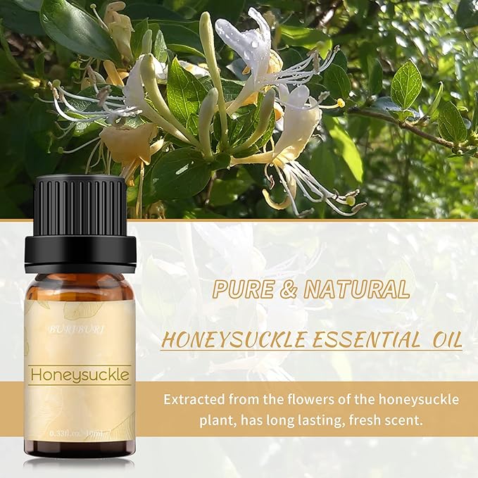BURIBURI Honeysuckle Essential Oils, 100% Pure, Undiluted, Natural Aromatherapy Honeysuckle Oil for