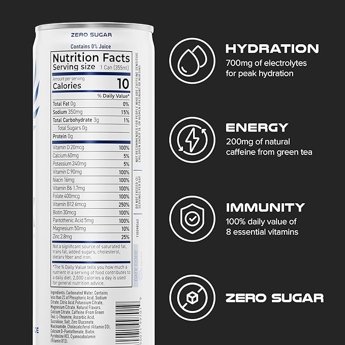 PHX Hydration Energy Drink - 700mg Electrolytes, 200mg Natural Green Tea Caffeine, 100% Daily Value