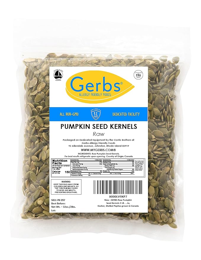 Gerbs Raw Pumpkin Seed Kernels 2 lbs. | North American Grown, No Additives, Resealable Bag | Mild &