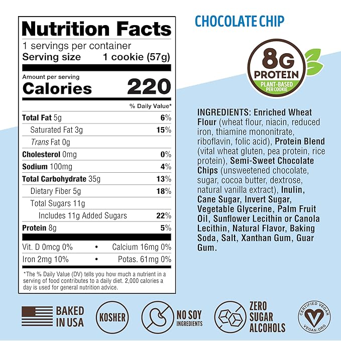 Lenny & Larry's The Complete Cookie Snack Size, Chocolate Chip, Soft Baked, 8g Plant Protein