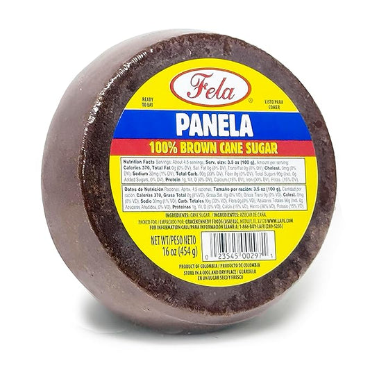 Fela Panela Brown Cane Sugar 16oz - Pure Brown Sugar Cane for Traditional Latin Cooking - Redonda