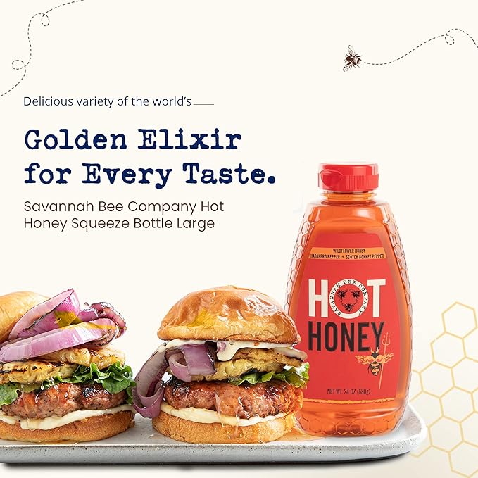 Savannah Bee Company Hot Honey Gluten Free and 100% Pure Honey Infused with Sweet Wildflower - Heat