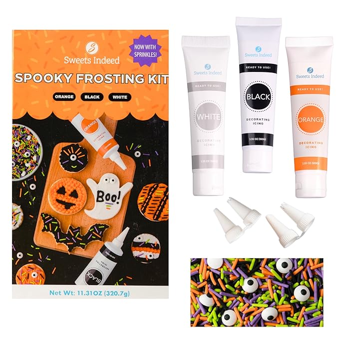 Halloween Frosting Kit with Sprinkles & Eyeballs ??11.31 oz Decorating Set with 3 Frosting Tubes
