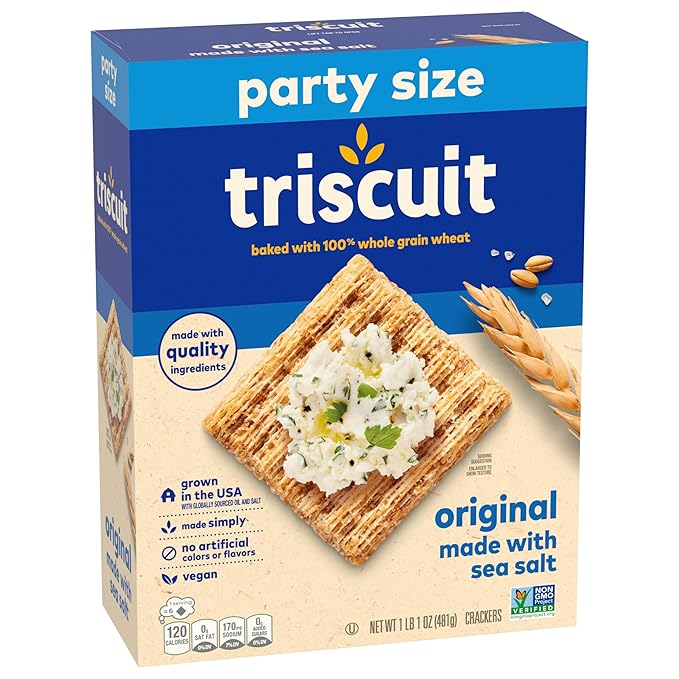 Triscuit Original Whole Grain Wheat Crackers, Vegan Crackers, Healthy Snacks, Lunch Snacks, Party Size, 17 oz