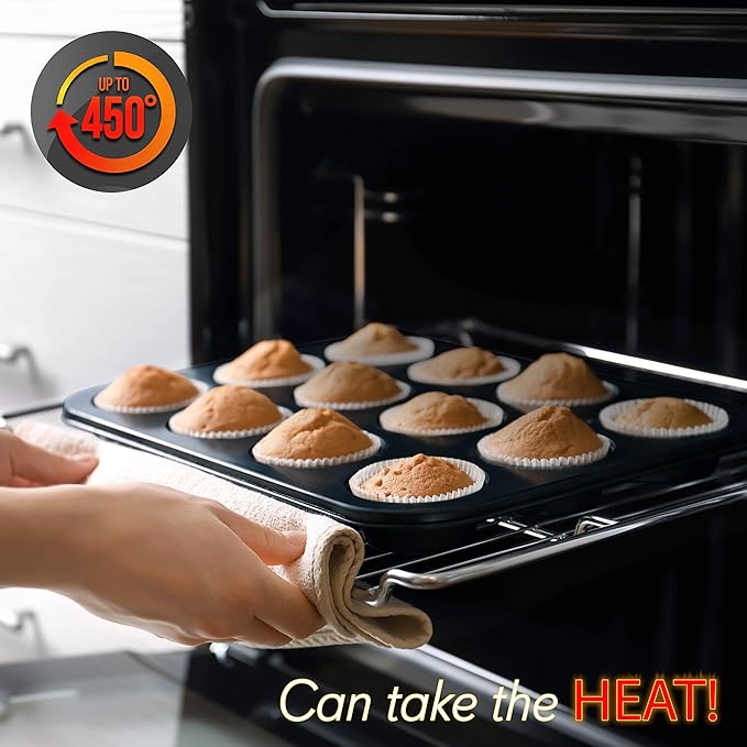 NutriChef Stackable Non-Stick Baking Pan Set – Carbon Steel Bakeware Set w/ Cookie Sheet, Muffin &