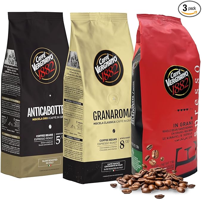 Caffe Vergnano 1882 Granaroma, Espresso, & Antica Bottega Whole Bean Arabica Medium Espresso Roast