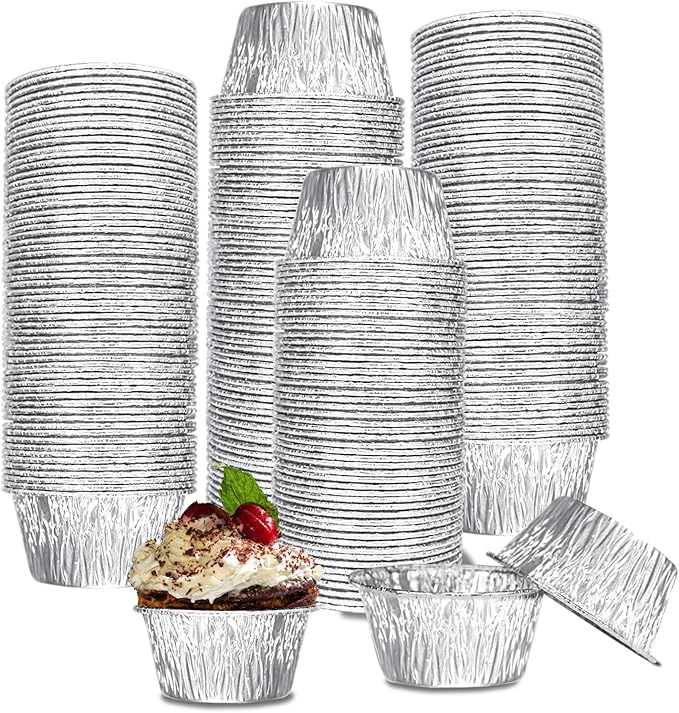 Aluminum Foil Baking Cups, 200 Pack Disposable 3 Oz Ramekins Aluminum Cupcake Muffin Liners Silver