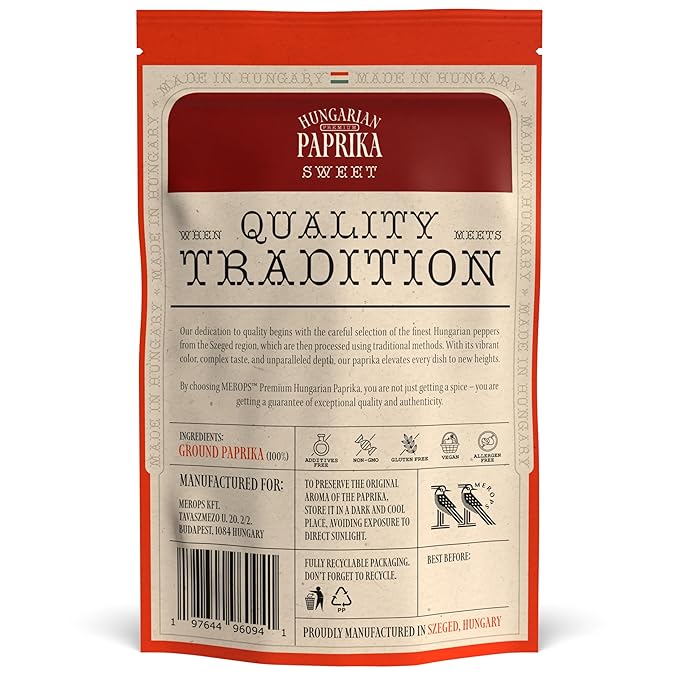 Premium SWEET Hungarian Paprika Powder (4 oz) - Non-GMO - Vibrant Deep Red Color - Protected