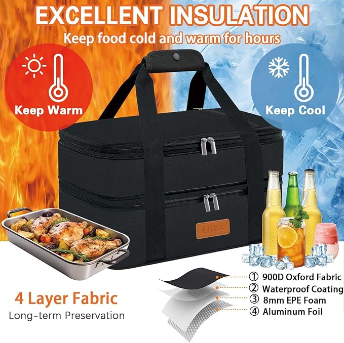 LHZK Double Insulated Casserole Carrier, Expandable Casserole Carriers for Hot or Cold Food