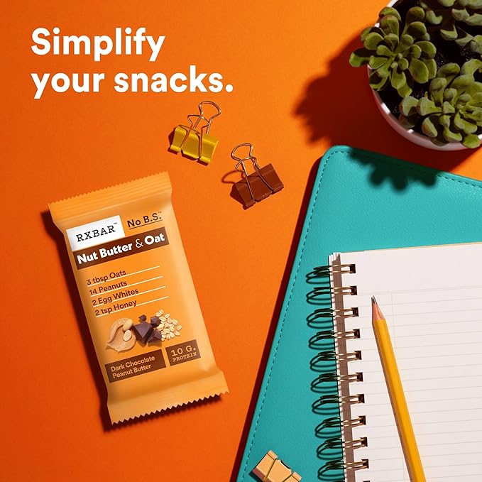 RXBAR Nut Butter and Oat Protein Bars, Protein Snacks, Snack Bars, Dark Chocolate Peanut Butter