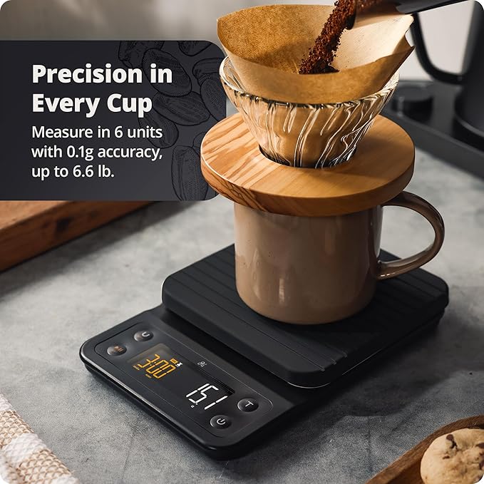 Greater Goods 0.1g Precision Coffee Scale with Timer – 3kg Digital Scale for Pour-Over, Espresso