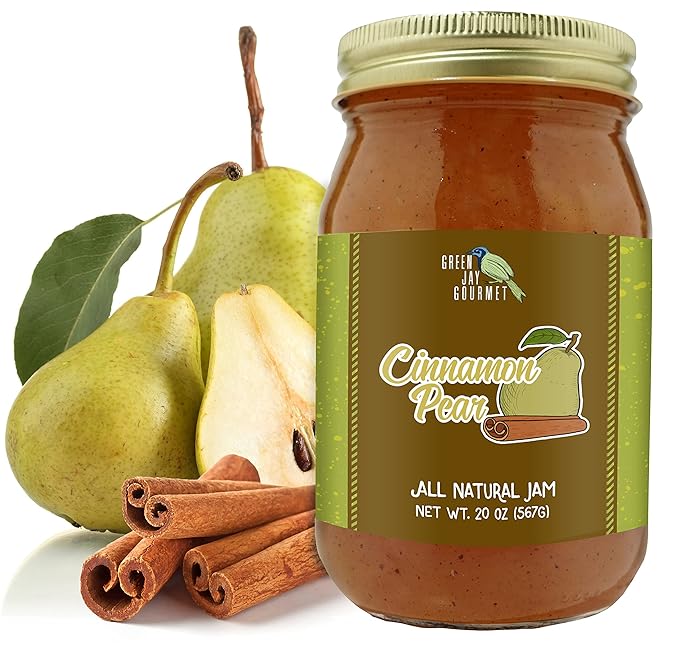 Green Jay Gourmet Cinnamon Pear Jam - All-Natural Fruit Jam with Pears & Cinnamon - Vegan