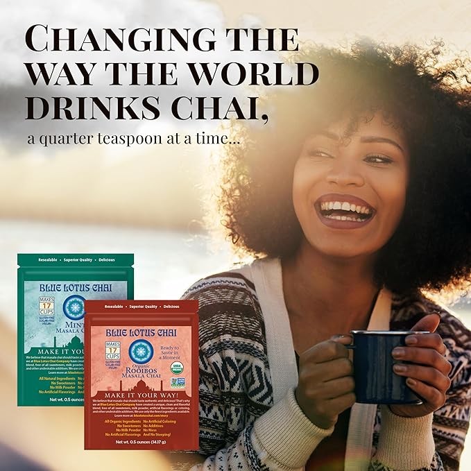 Blue Lotus Chai - Rooibos Masala Chai - Makes 17 Cups - 0.5 oz Pouch Masala Spiced Chai Powder with