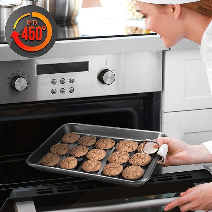 NutriChef 2-Piece Nonstick Stackable Cookie Sheets - Heavy Duty, Non-Toxic Carbon Steel Bakeware