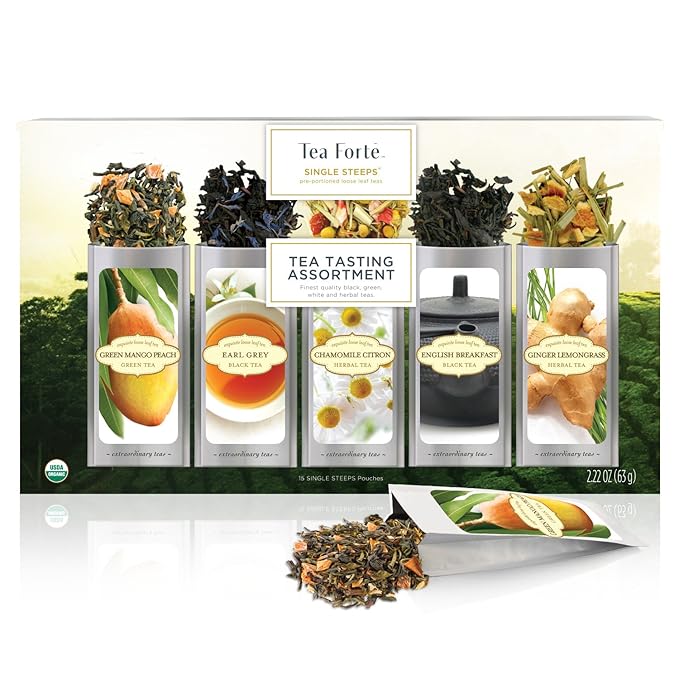 Tea Forte Tea Tasting Assortment Single Steeps Loose Leaf Premium Tea Gift Set Sampler, 15 Count 3