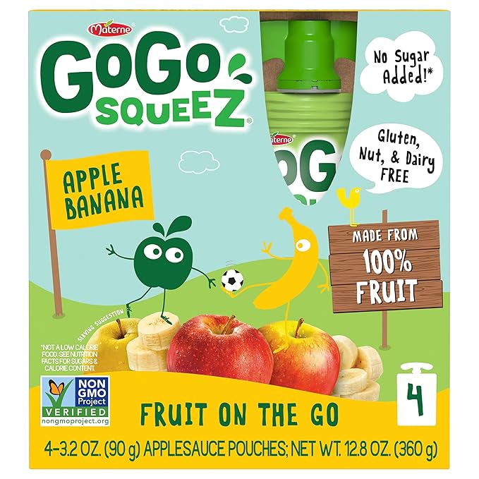 GoGo squeeZ Applesauce and Fruit Puree, Apple Banana, 3.2 oz (Pack of 48), Unsweetened Fruit Snacks