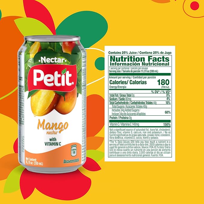 Petit Mango Nectar, 330 ml Cans (Pack of 24) ??Sweet Tropical Fruit Juice Beverage