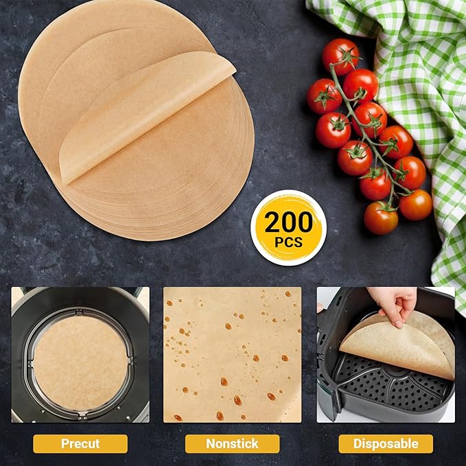Beasea Air Fryer Round Liners 6 Inch, 200pcs Parchment Paper Disposable Unbleached Filter Paper