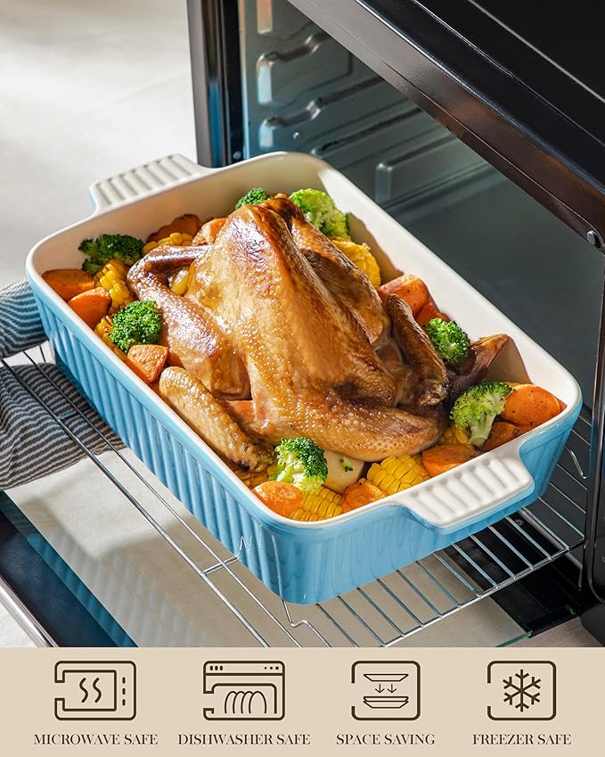MALACASA 4.4 QT Baking Dish, 9x13 Large Casserole Dish for Oven, Ceramic Baking Pan, Rectangular