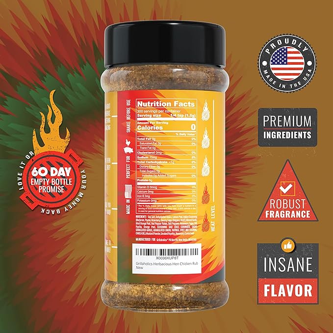Grillaholics Herbacious Hen Poultry Seasoning - Herb & Garlic Chicken Rub for Smoked, Roasted