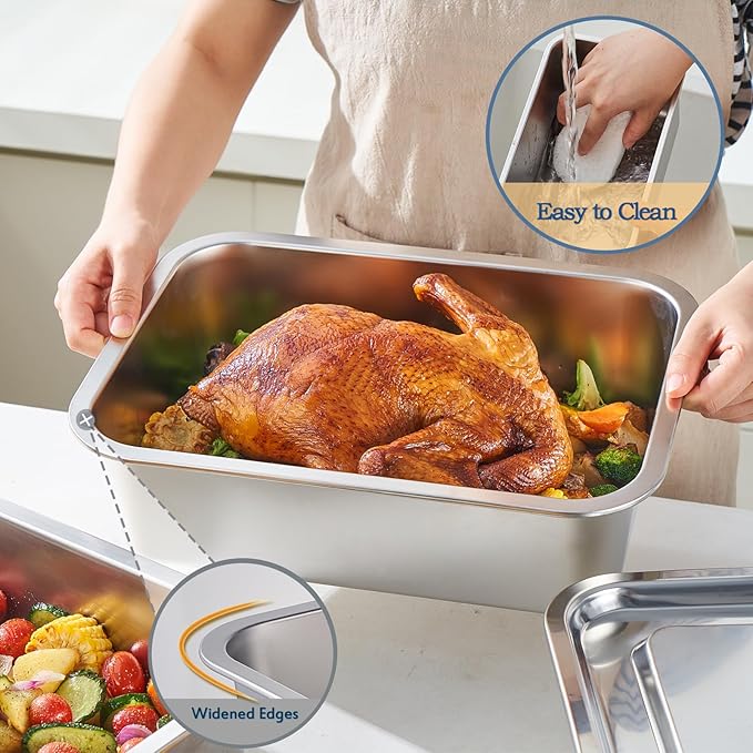 4 Inch Extra Deep Lasagna Baking Pan with Lid, 11x14.2Inch 7.4QT Large Stainless Steel Nonstick