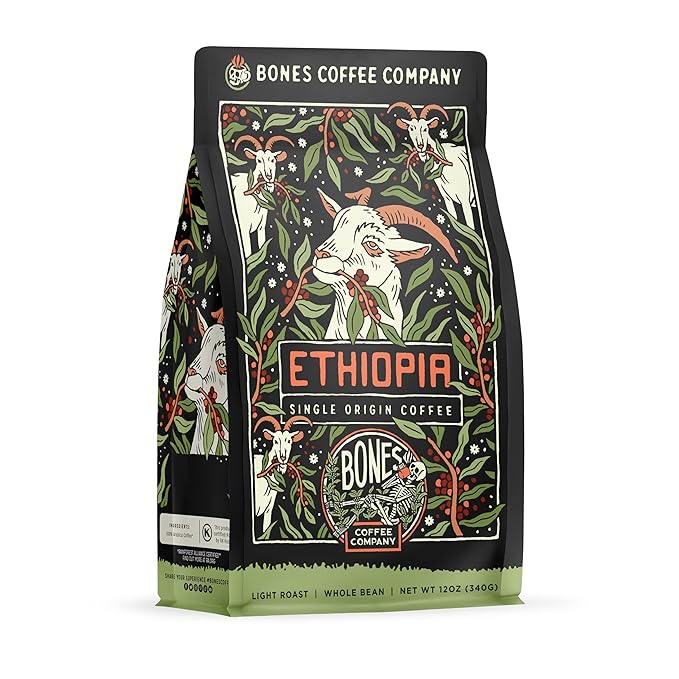 Bones Coffee Company Ethiopia Single-Origin, Citrus, Floral and Berries Notes, Whole Coffee Beans