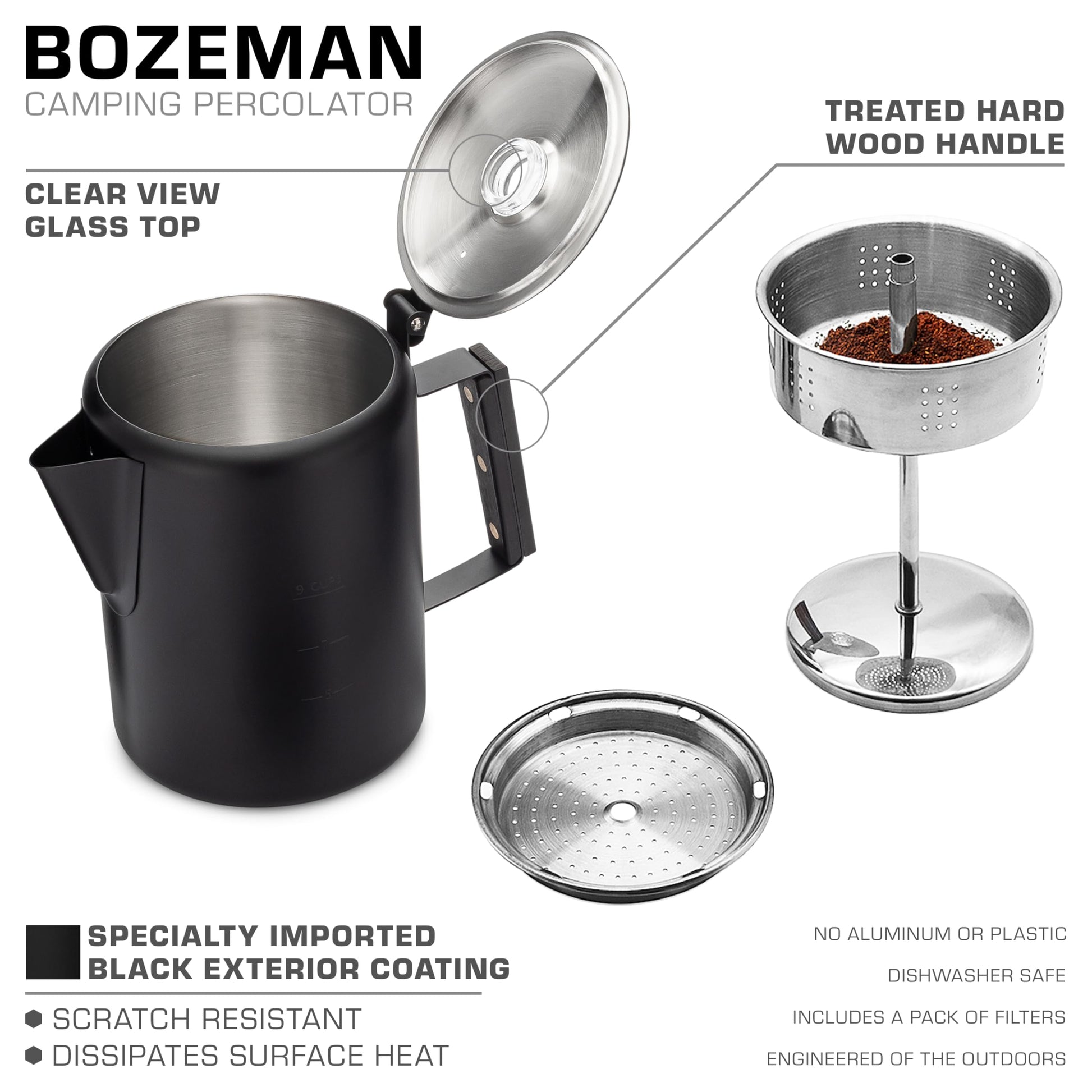 COLETTI Bozeman Black Percolator Coffee Pot — Camping Coffee Pot — America’s Sleekest Percolator