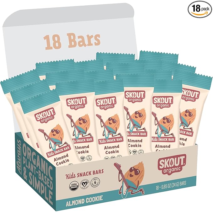Skout Organic Almond Cookie Kids Snack Bars (18 Pack) | Organic Kids Snack Bars | School Snacks &
