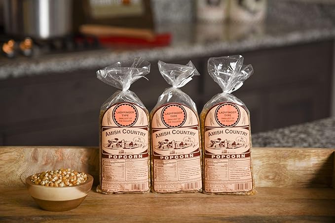 Amish Country Popcorn | 3 (1 Lb Bags) Ladyfinger Kernels Gift Set | Old Fashioned, Non-GMO and