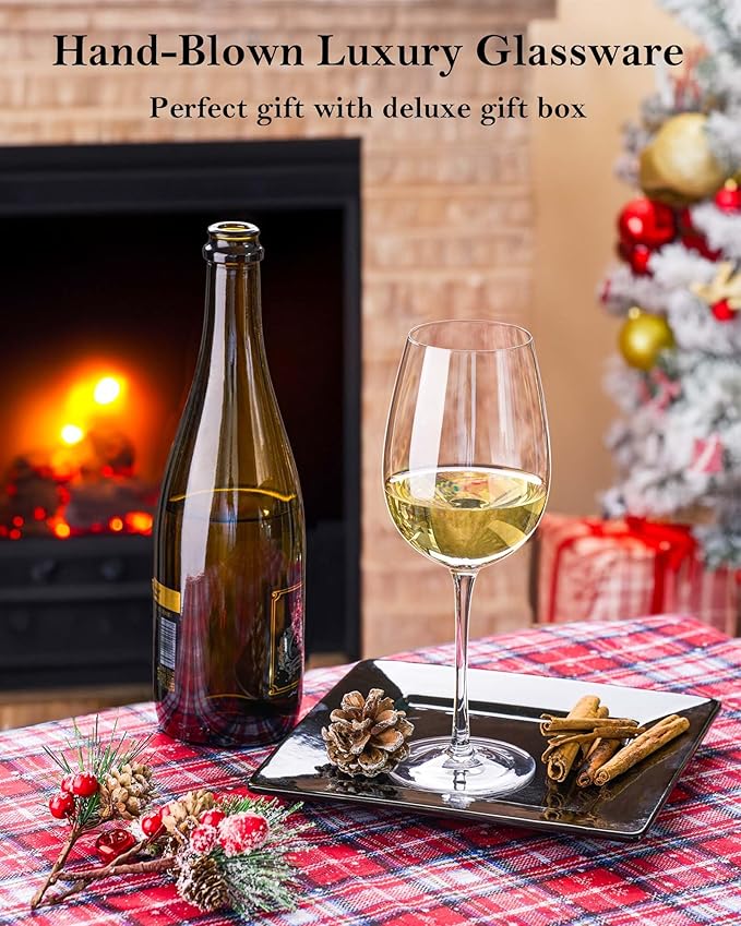 JBHO Hand Blown Italian Style Crystal White or Red Wine Glasses - Gift Packaging for Any Occasion
