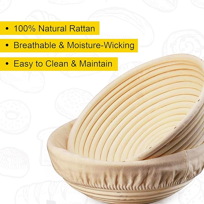 9-inch Round Rattan Banneton Bread Proofing Basket Set of 2 D'ita Handmade Sourdough Proofing Bowls